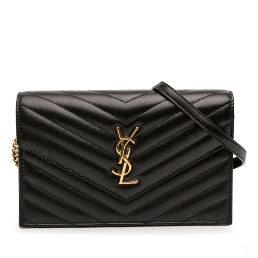 Second hand Saint Laurent Cassandra Leather Wallet on Chain Crossbody Black - Tabita Bags