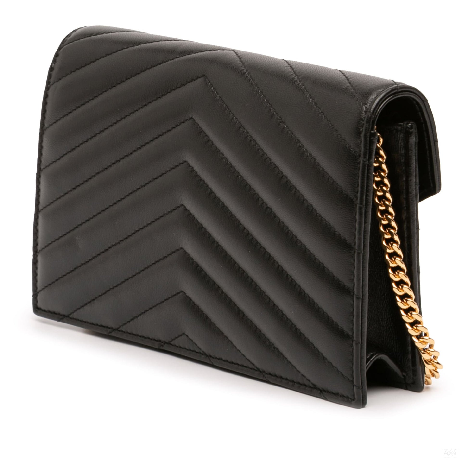 Second hand Saint Laurent Cassandra Leather Wallet on Chain Crossbody Black - Tabita Bags