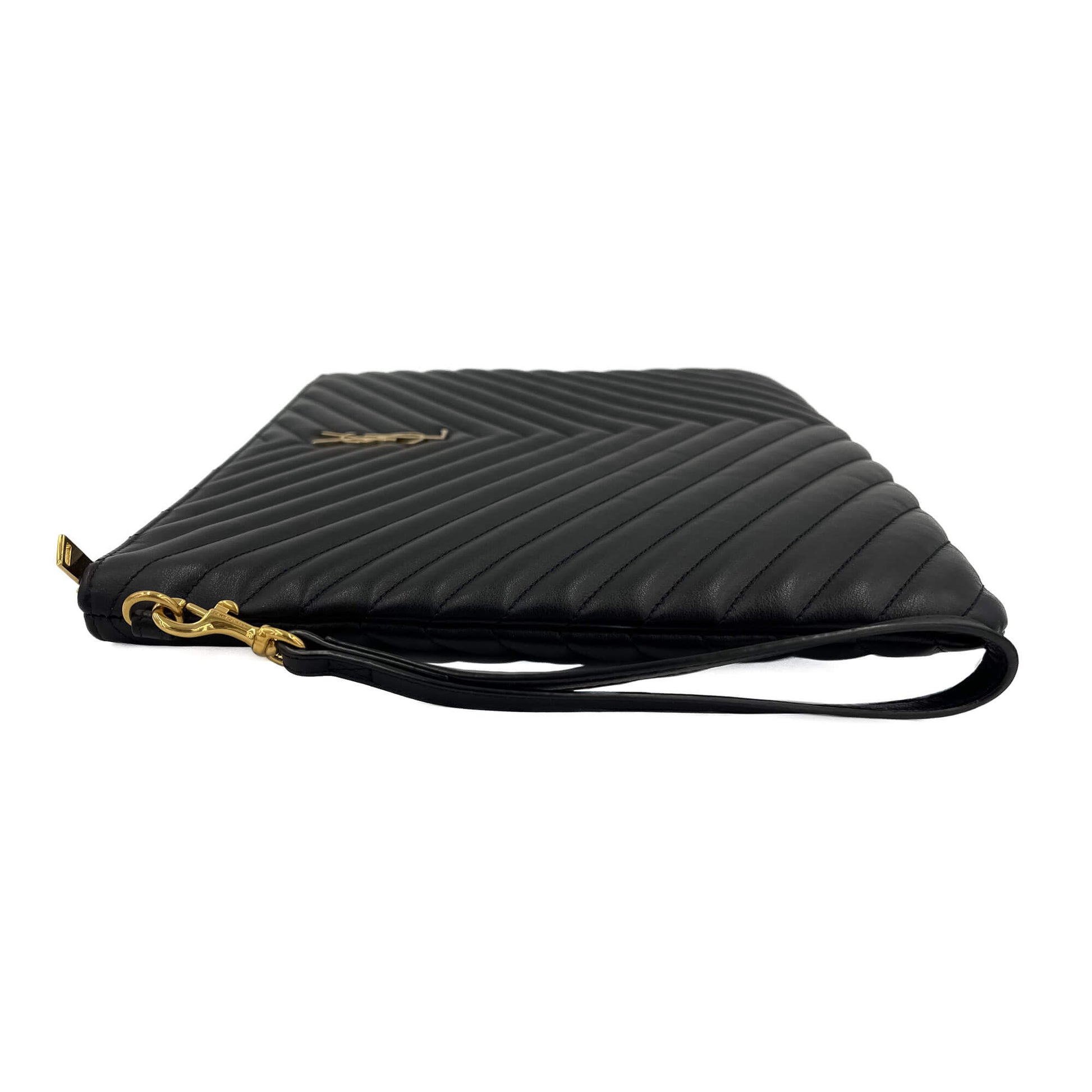 Second hand Saint Laurent Cassandre Chevron Quilted Grained Leather Document Holder Black - Tabita Bags