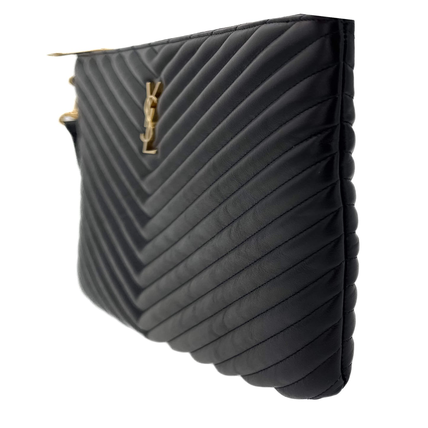 Second hand Saint Laurent Cassandre Chevron Quilted Grained Leather Document Holder Black - Tabita Bags