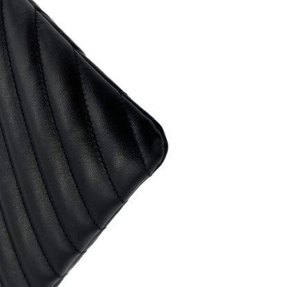 Second hand Saint Laurent Cassandre Chevron Quilted Grained Leather Document Holder Black - Tabita Bags