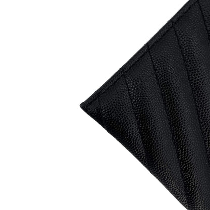 Second hand Saint Laurent Cassandre Chevron Quilted Grained Leather Wallet Black - Tabita Bags