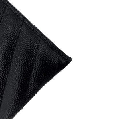 Second hand Saint Laurent Cassandre Chevron Quilted Grained Leather Wallet Black - Tabita Bags