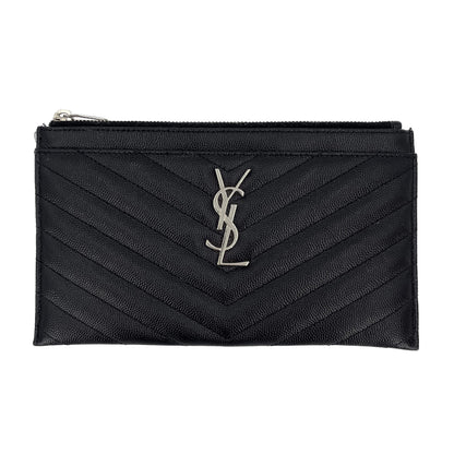 Second hand Saint Laurent Cassandre Chevron Quilted Grained Leather Wallet Black - Tabita Bags