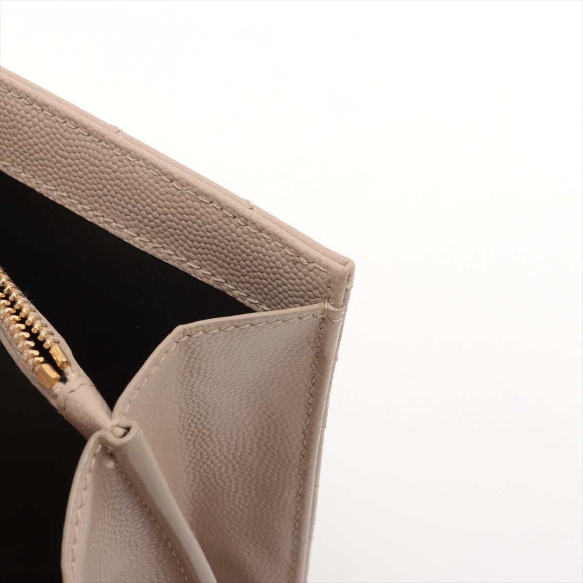 Second hand Saint Laurent Cassandre Classic Grained Calfskin Leather Chevron Quilted Wallet on Chain Shoulder Bag Beige - Tabita Bags