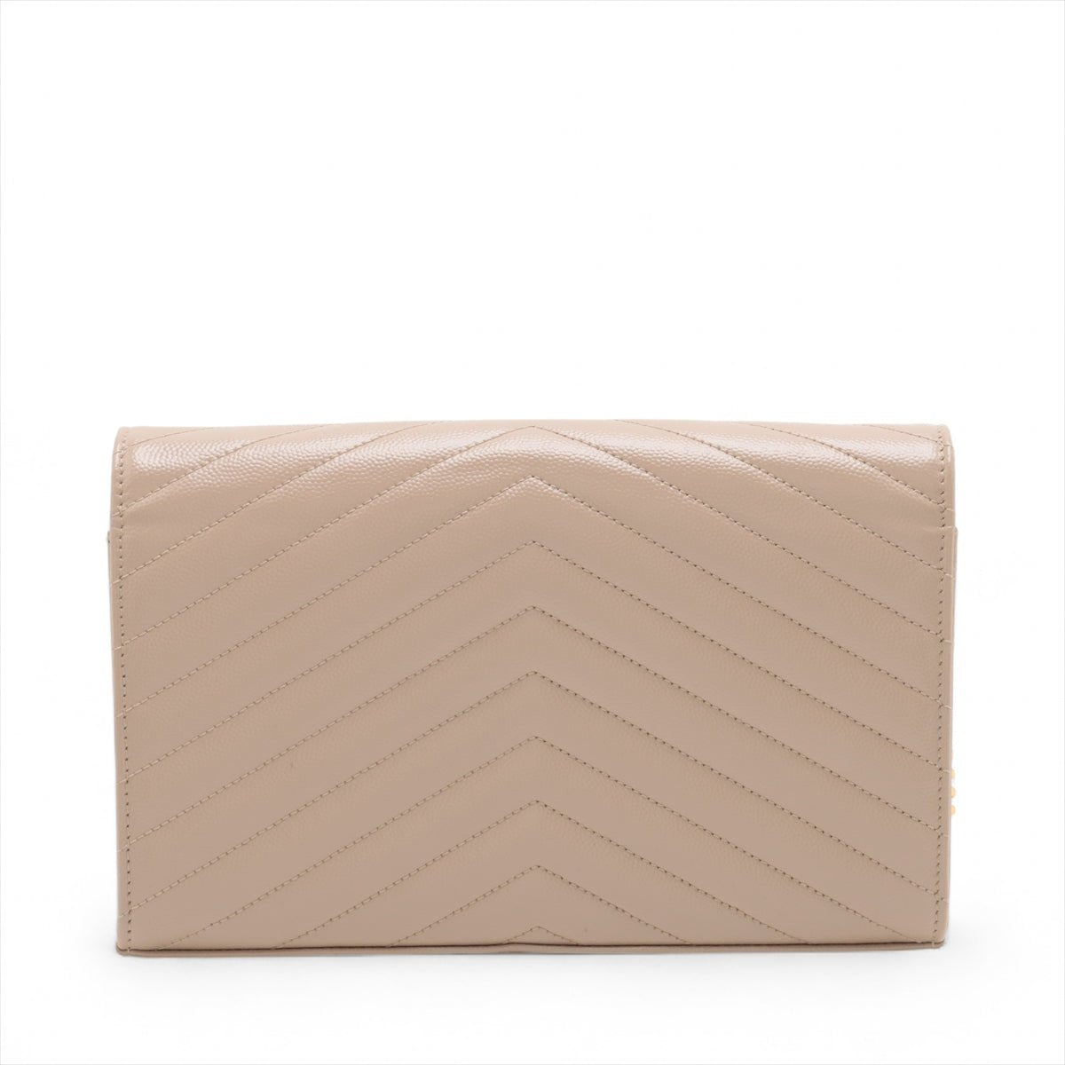 Second hand Saint Laurent Cassandre Classic Grained Calfskin Leather Chevron Quilted Wallet on Chain Shoulder Bag Beige - Tabita Bags