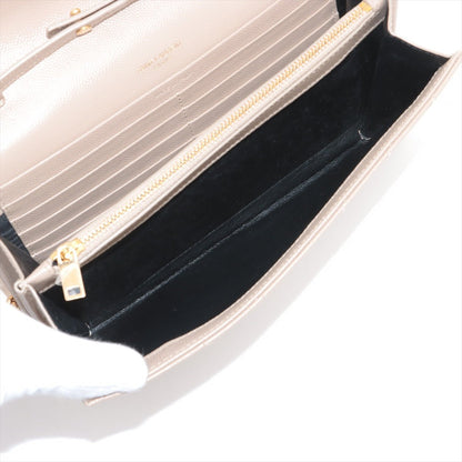 Second hand Saint Laurent Cassandre Classic Grained Calfskin Leather Chevron Quilted Wallet on Chain Shoulder Bag Beige - Tabita Bags