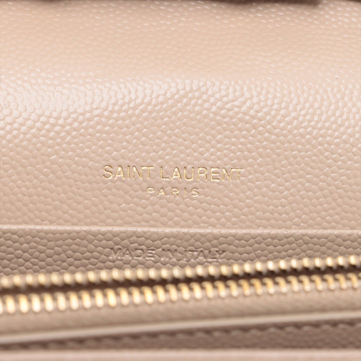 Second hand Saint Laurent Cassandre Classic Grained Calfskin Leather Chevron Quilted Wallet on Chain Shoulder Bag Beige - Tabita Bags