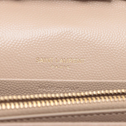 Second hand Saint Laurent Cassandre Classic Grained Calfskin Leather Chevron Quilted Wallet on Chain Shoulder Bag Beige - Tabita Bags