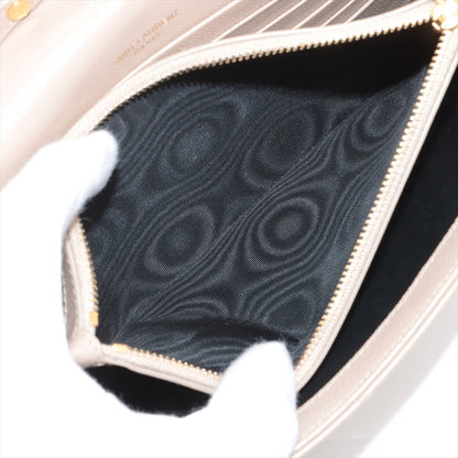 Second hand Saint Laurent Cassandre Classic Grained Calfskin Leather Chevron Quilted Wallet on Chain Shoulder Bag Beige - Tabita Bags