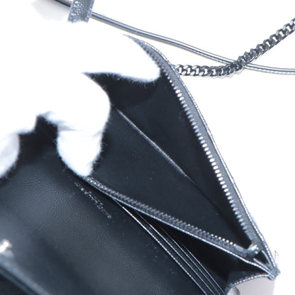 Second hand Saint Laurent Cassandre Classic Grained Calfskin Leather Chevron Quilted Wallet on Chain Shoulder Bag Black - Tabita Bags