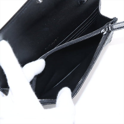 Second hand Saint Laurent Cassandre Classic Grained Calfskin Leather Chevron Quilted Wallet on Chain Shoulder Bag Black - Tabita Bags