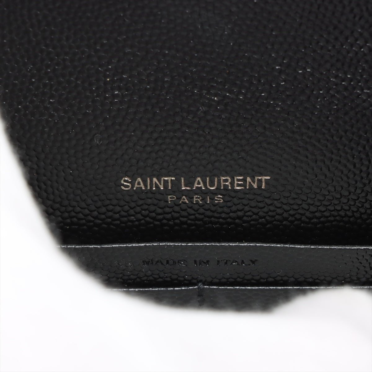 Second hand Saint Laurent Cassandre Classic Grained Calfskin Leather Chevron Quilted Wallet on Chain Shoulder Bag Black - Tabita Bags