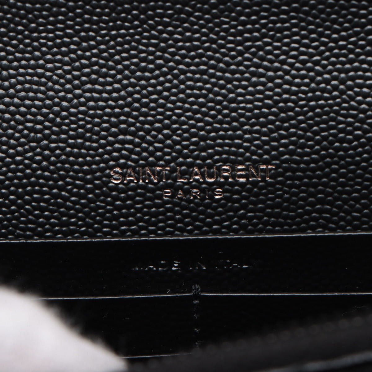 Second hand Saint Laurent Cassandre Classic Grained Calfskin Leather Chevron Quilted Wallet on Chain Shoulder Bag Black - Tabita Bags
