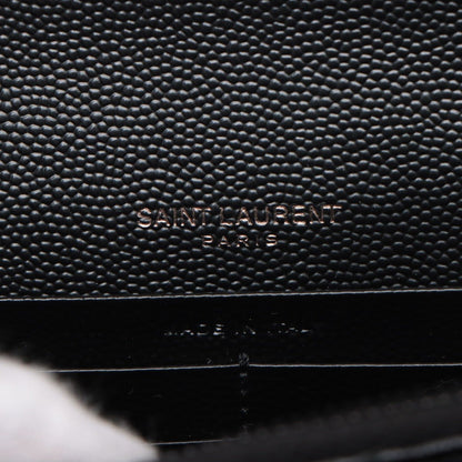 Second hand Saint Laurent Cassandre Classic Grained Calfskin Leather Chevron Quilted Wallet on Chain Shoulder Bag Black - Tabita Bags