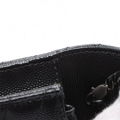 Second hand Saint Laurent Cassandre Classic Grained Calfskin Leather Chevron Quilted Wallet on Chain Shoulder Bag Black - Tabita Bags