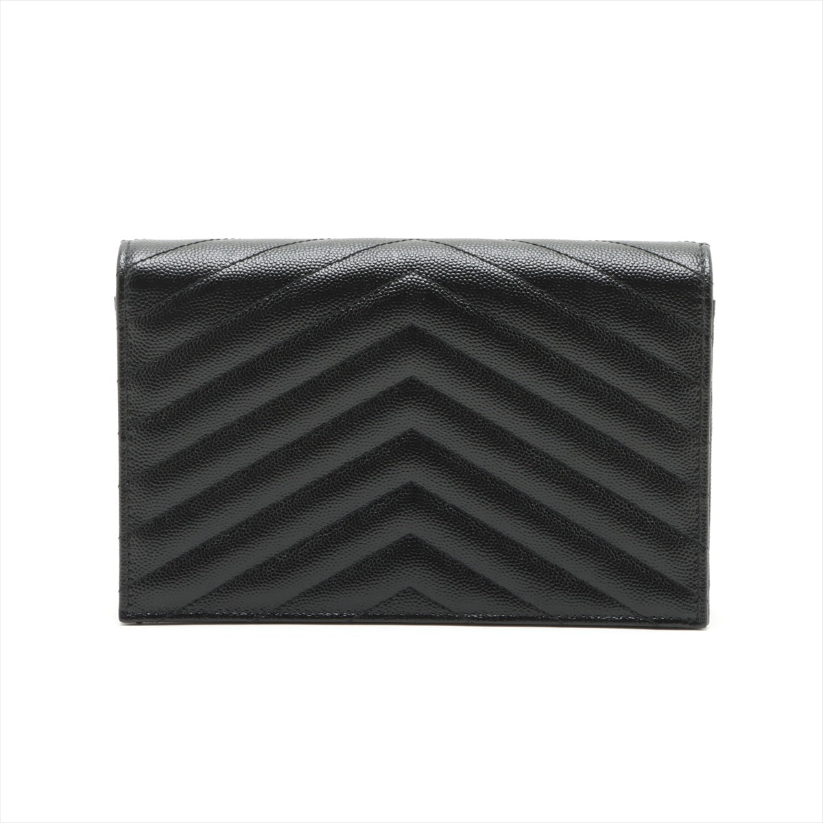 Second hand Saint Laurent Cassandre Classic Grained Calfskin Leather Chevron Quilted Wallet on Chain Shoulder Bag Black - Tabita Bags