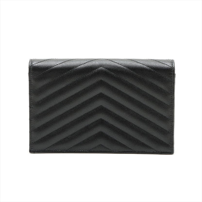 Second hand Saint Laurent Cassandre Classic Grained Calfskin Leather Chevron Quilted Wallet on Chain Shoulder Bag Black - Tabita Bags