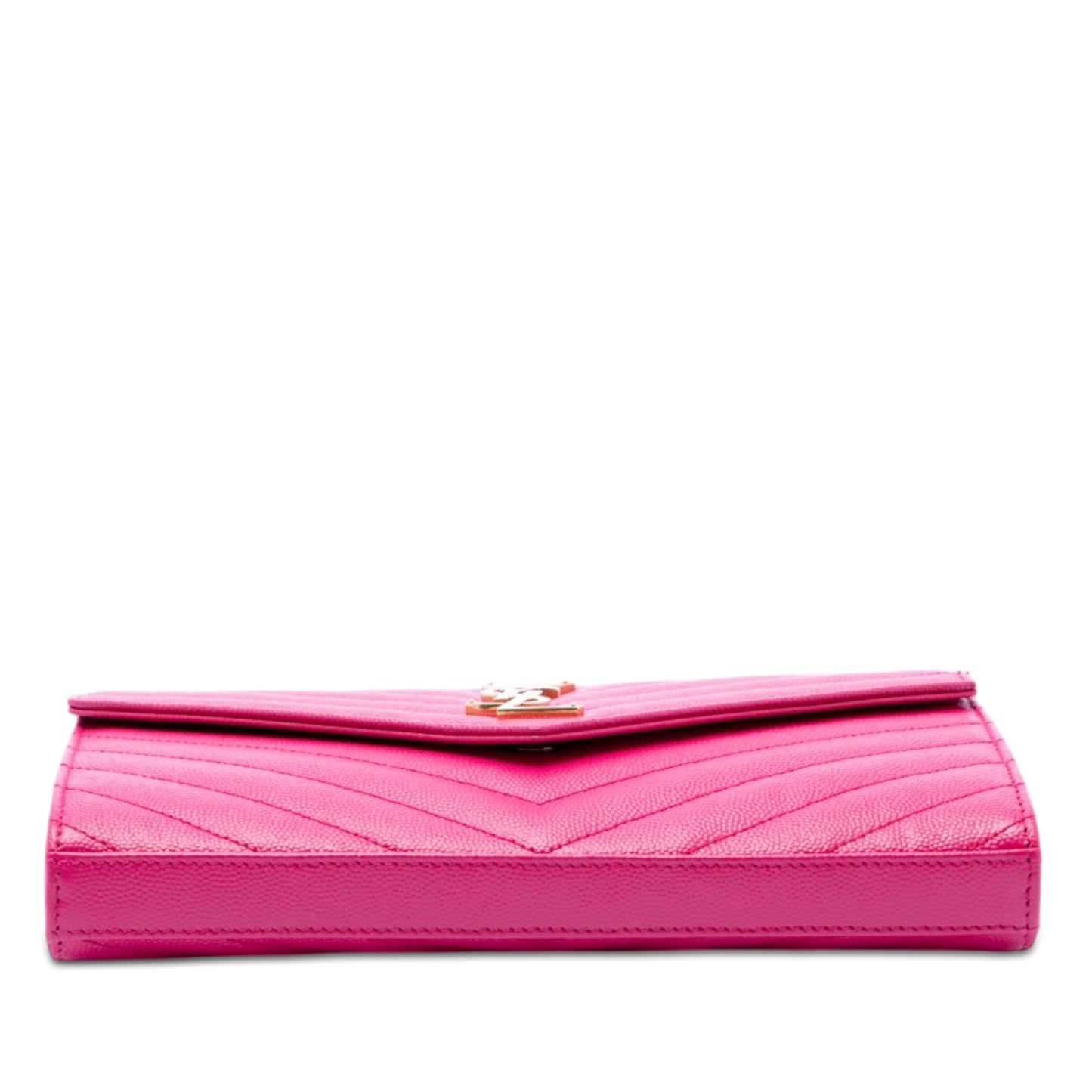 Second hand Saint Laurent Cassandre Classic Grained Calfskin Leather Chevron Quilted Wallet on Chain Shoulder Bag Pink - Tabita Bags