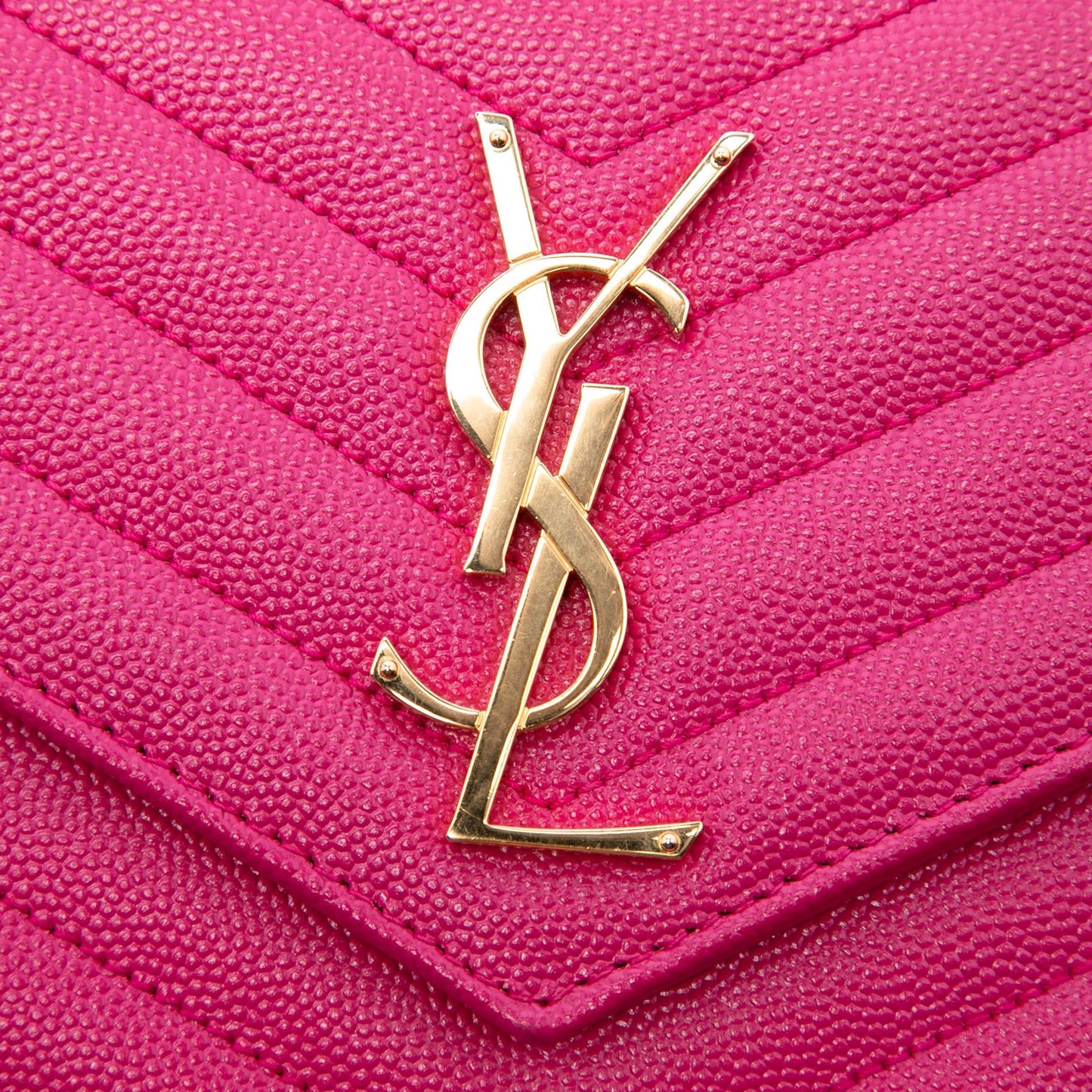 Second hand Saint Laurent Cassandre Classic Grained Calfskin Leather Chevron Quilted Wallet on Chain Shoulder Bag Pink - Tabita Bags