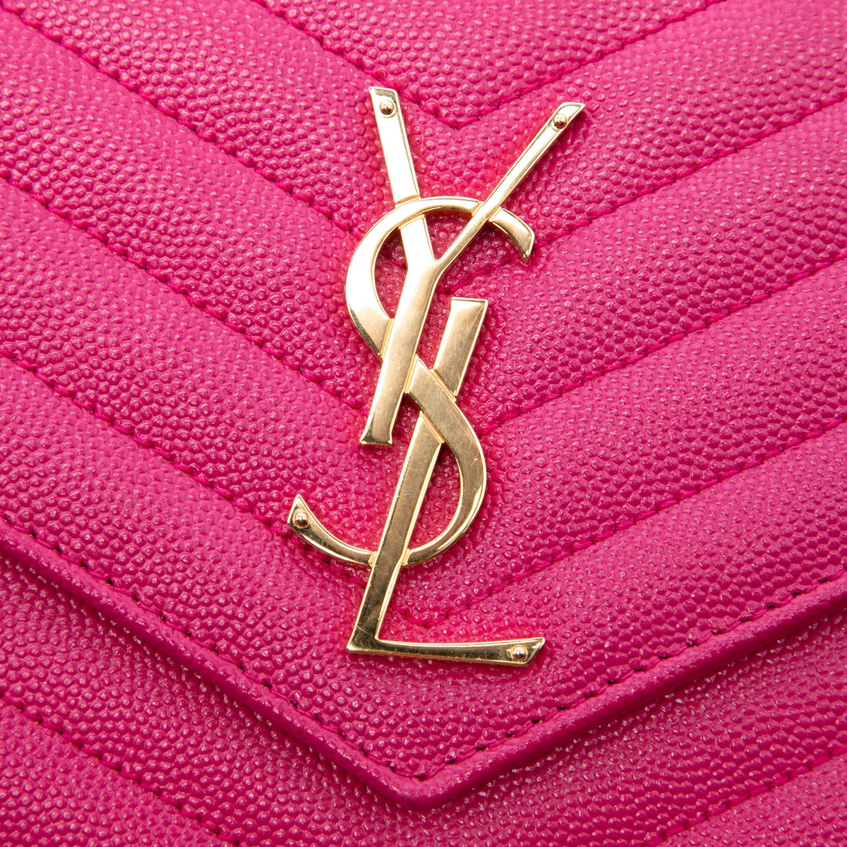 Second hand Saint Laurent Cassandre Classic Grained Calfskin Leather Chevron Quilted Wallet on Chain Shoulder Bag Pink - Tabita Bags