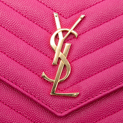 Second hand Saint Laurent Cassandre Classic Grained Calfskin Leather Chevron Quilted Wallet on Chain Shoulder Bag Pink - Tabita Bags