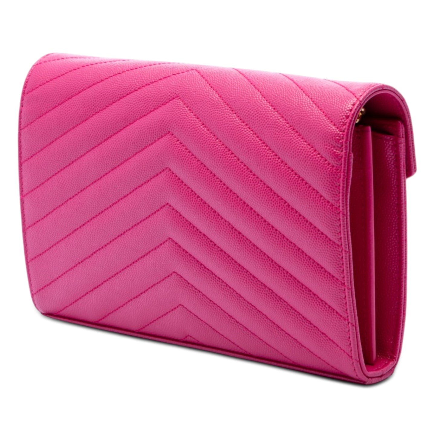Second hand Saint Laurent Cassandre Classic Grained Calfskin Leather Chevron Quilted Wallet on Chain Shoulder Bag Pink - Tabita Bags