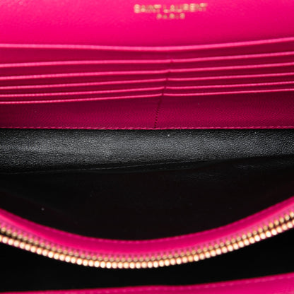 Second hand Saint Laurent Cassandre Classic Grained Calfskin Leather Chevron Quilted Wallet on Chain Shoulder Bag Pink - Tabita Bags