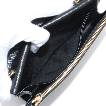 Second hand Saint Laurent Cassandre Envelope Grained Calfskin Leather Chevron Quilted Wallet on Chain Shoulder Bag Black - Tabita Bags