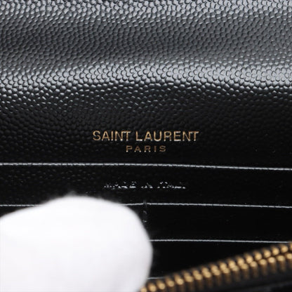 Second hand Saint Laurent Cassandre Envelope Grained Calfskin Leather Chevron Quilted Wallet on Chain Shoulder Bag Black - Tabita Bags