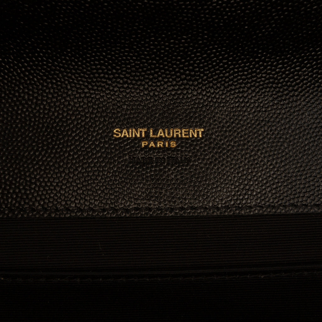 Second hand Saint Laurent Cassandre Envelope Grained Leather Chevron Quilted Pouch Handbag Black - Tabita Bags