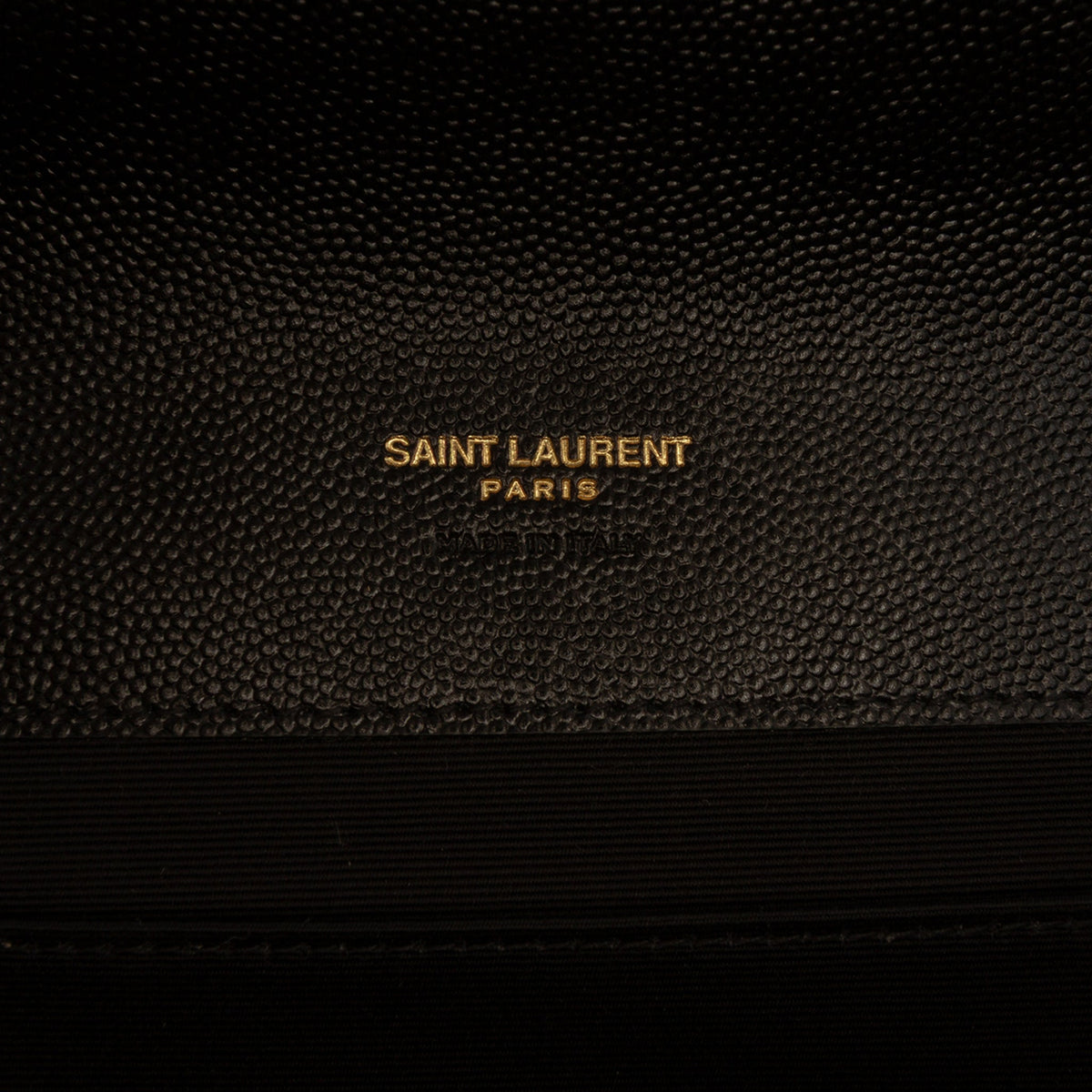 Second hand Saint Laurent Cassandre Envelope Grained Leather Chevron Quilted Pouch Handbag Black - Tabita Bags