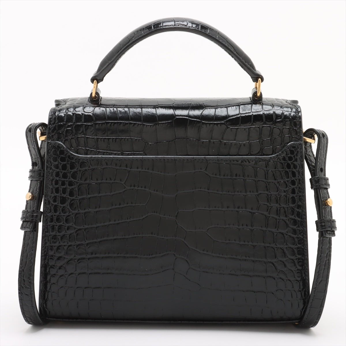 Second hand Saint Laurent Cassandre Mini Leather Moc Croc Top - handle Handbag Black - Tabita Bags