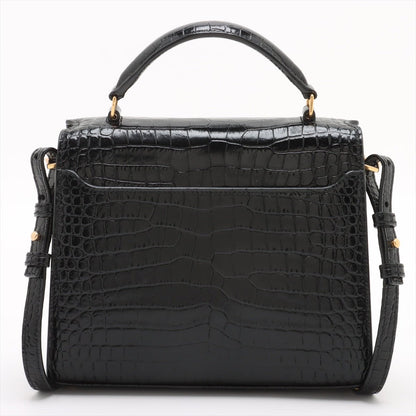 Second hand Saint Laurent Cassandre Mini Leather Moc Croc Top - handle Handbag Black - Tabita Bags