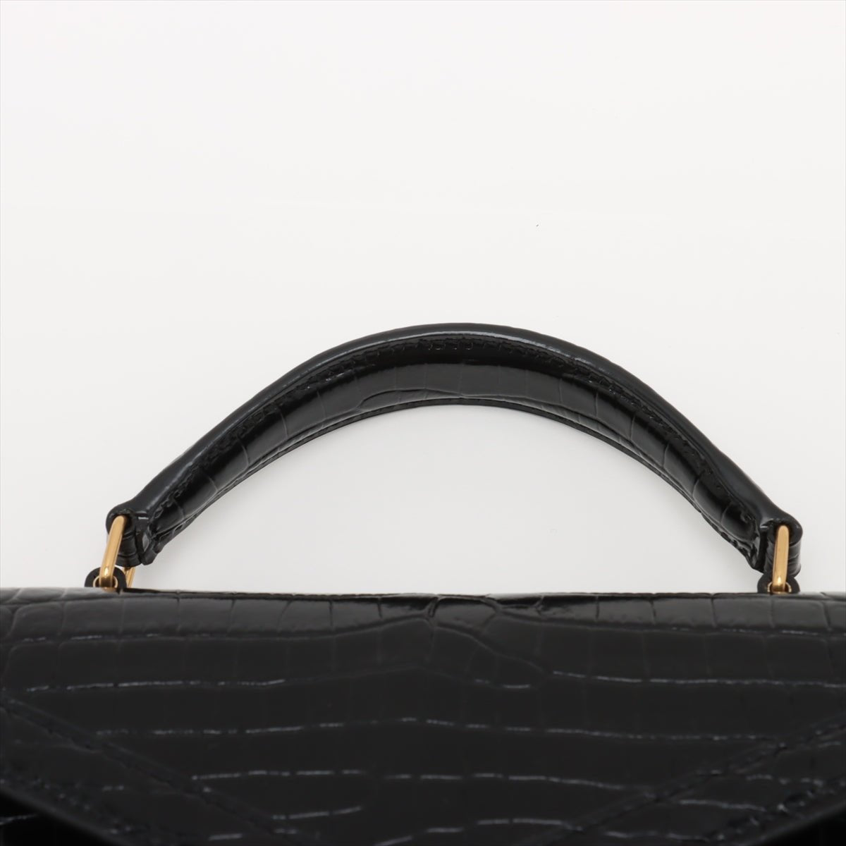 Second hand Saint Laurent Cassandre Mini Leather Moc Croc Top - handle Handbag Black - Tabita Bags