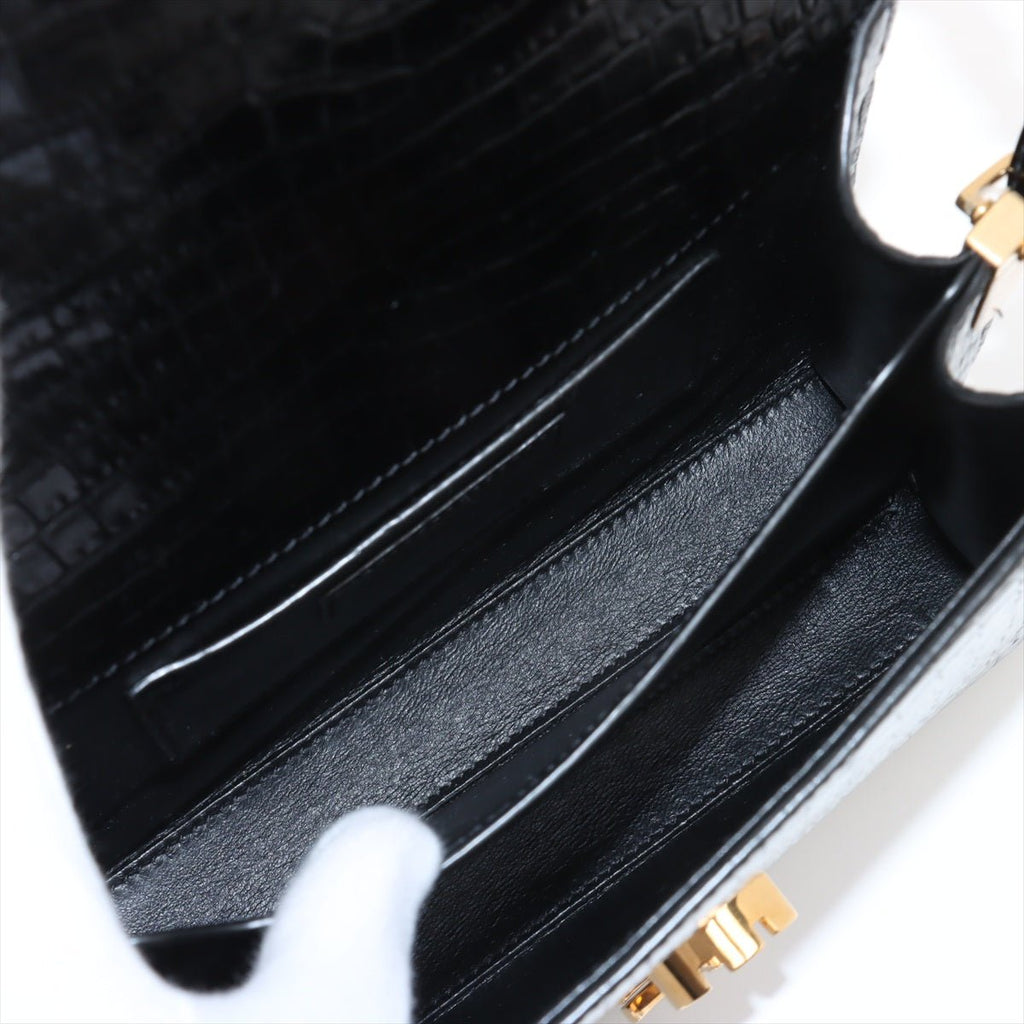 Second hand Saint Laurent Cassandre Mini Leather Moc Croc Top - handle Handbag Black - Tabita Bags