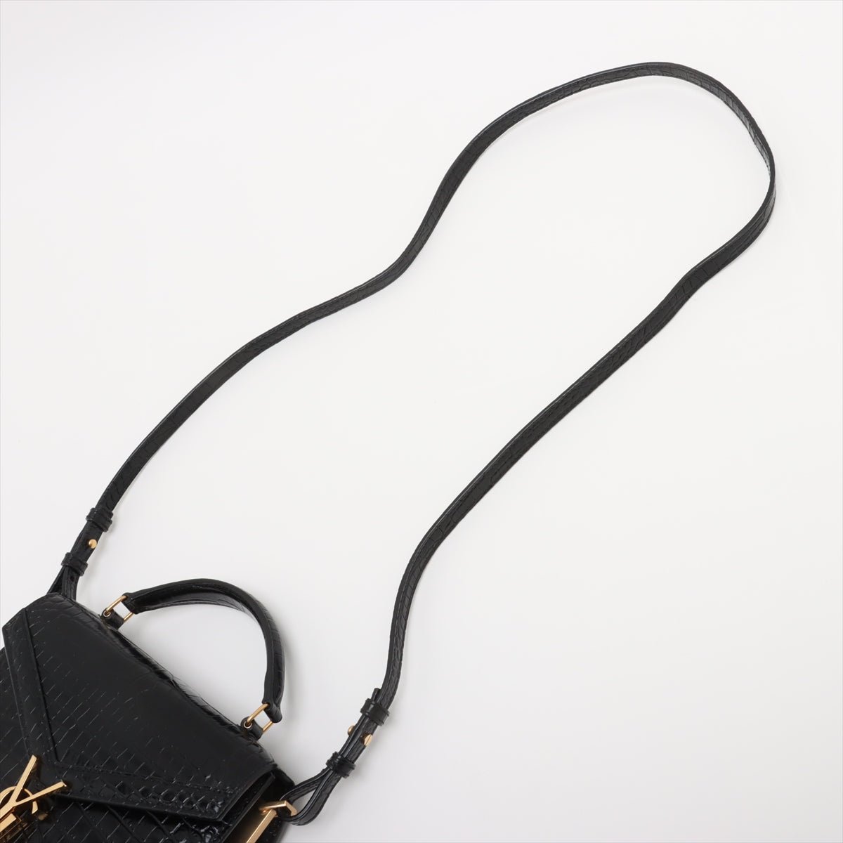 Second hand Saint Laurent Cassandre Mini Leather Moc Croc Top - handle Handbag Black - Tabita Bags
