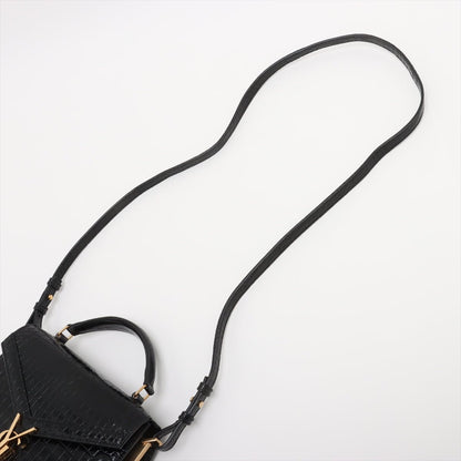 Second hand Saint Laurent Cassandre Mini Leather Moc Croc Top - handle Handbag Black - Tabita Bags