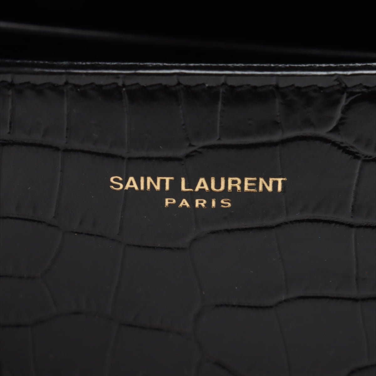 Second hand Saint Laurent Cassandre Mini Leather Moc Croc Top - handle Handbag Black - Tabita Bags