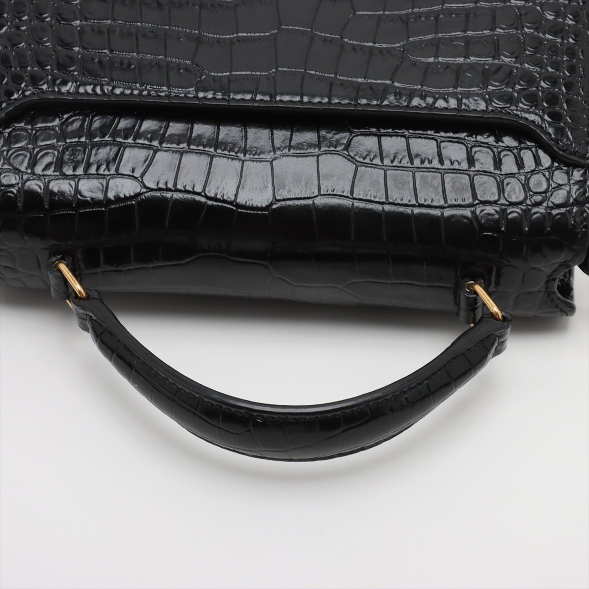 Second hand Saint Laurent Cassandre Mini Leather Moc Croc Top - handle Handbag Black - Tabita Bags