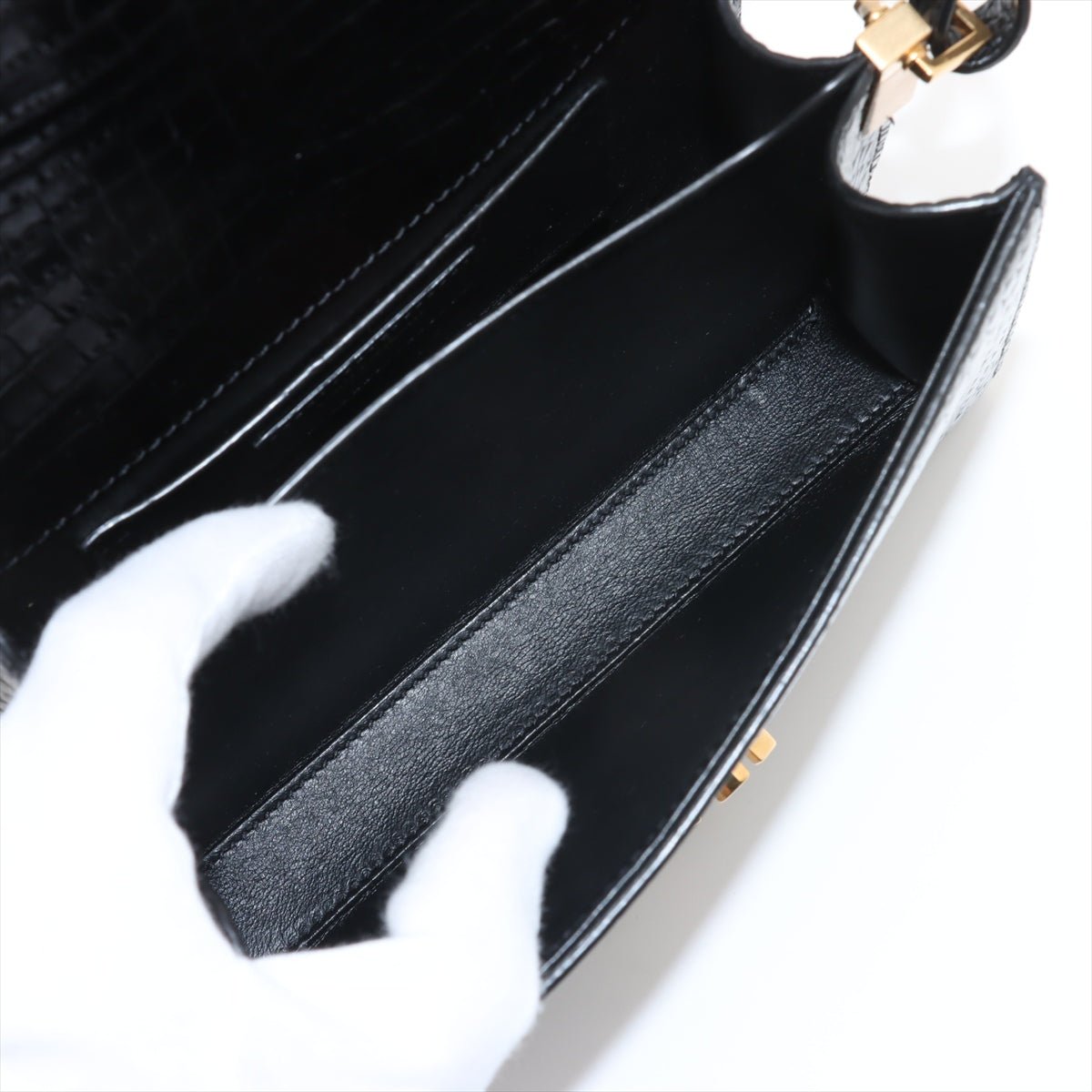 Second hand Saint Laurent Cassandre Mini Leather Moc Croc Top - handle Handbag Black - Tabita Bags