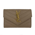 Second hand Saint Laurent Cassandre Small Chevron Quilted Lambskin Leather FLA Wallet Dusty Grey - Tabita Bags