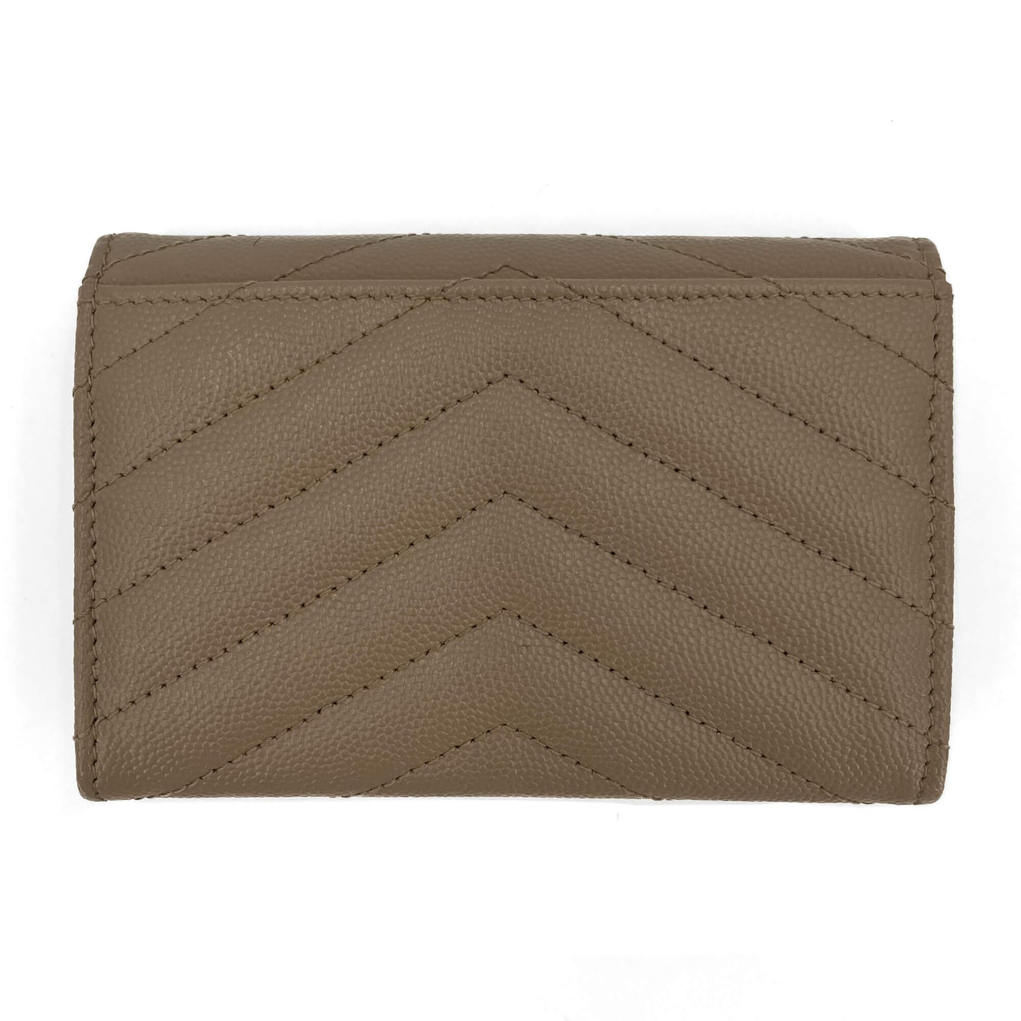 Second hand Saint Laurent Cassandre Small Chevron Quilted Lambskin Leather FLA Wallet Dusty Grey - Tabita Bags