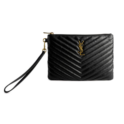 Second hand Saint Laurent Cassandre Small Leather Clutch Black - Tabita Bags