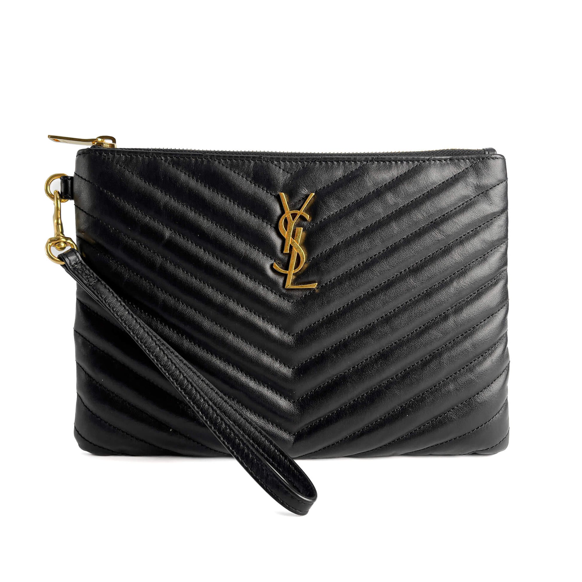 Second hand Saint Laurent Cassandre Small Leather Clutch Black - Tabita Bags