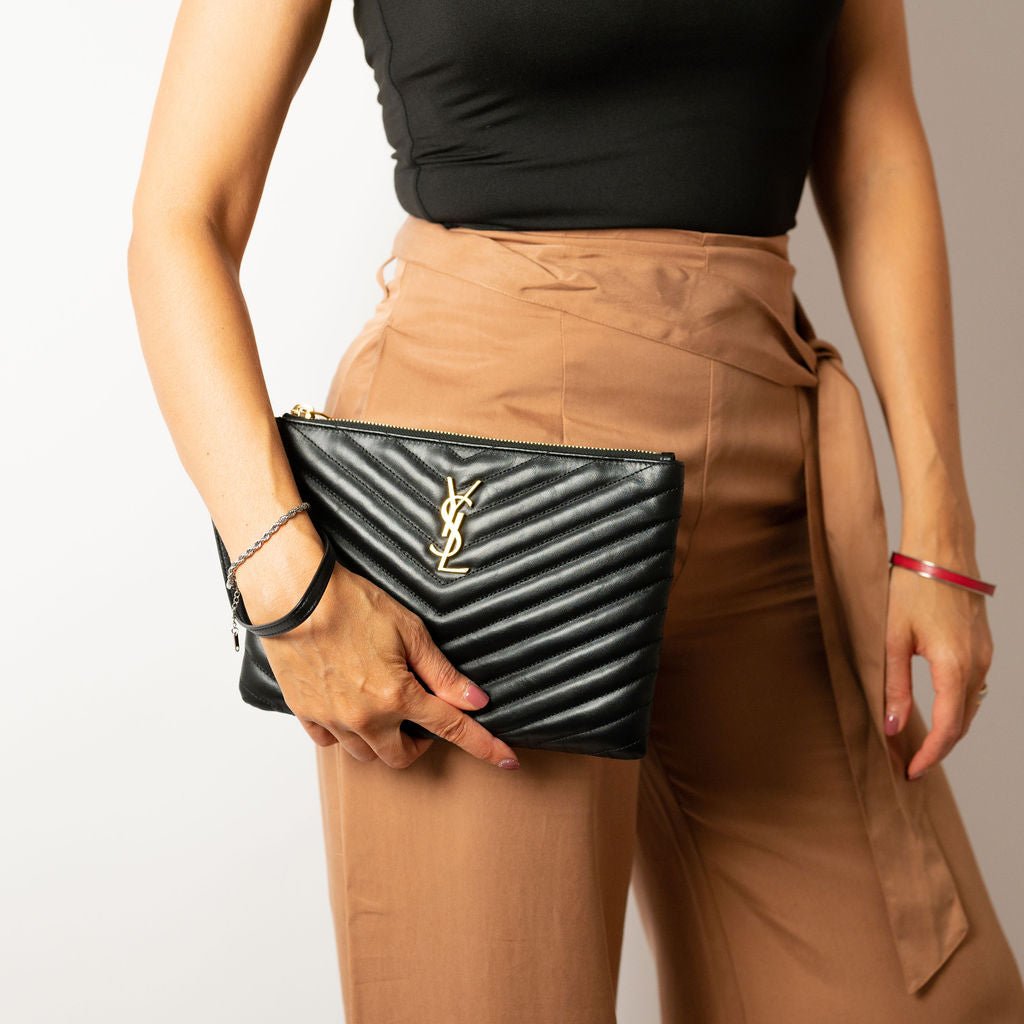 Second hand Saint Laurent Cassandre Small Leather Clutch Black - Tabita Bags