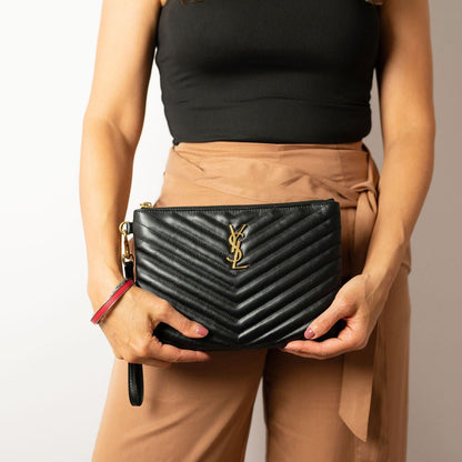 Second hand Saint Laurent Cassandre Small Leather Clutch Black - Tabita Bags
