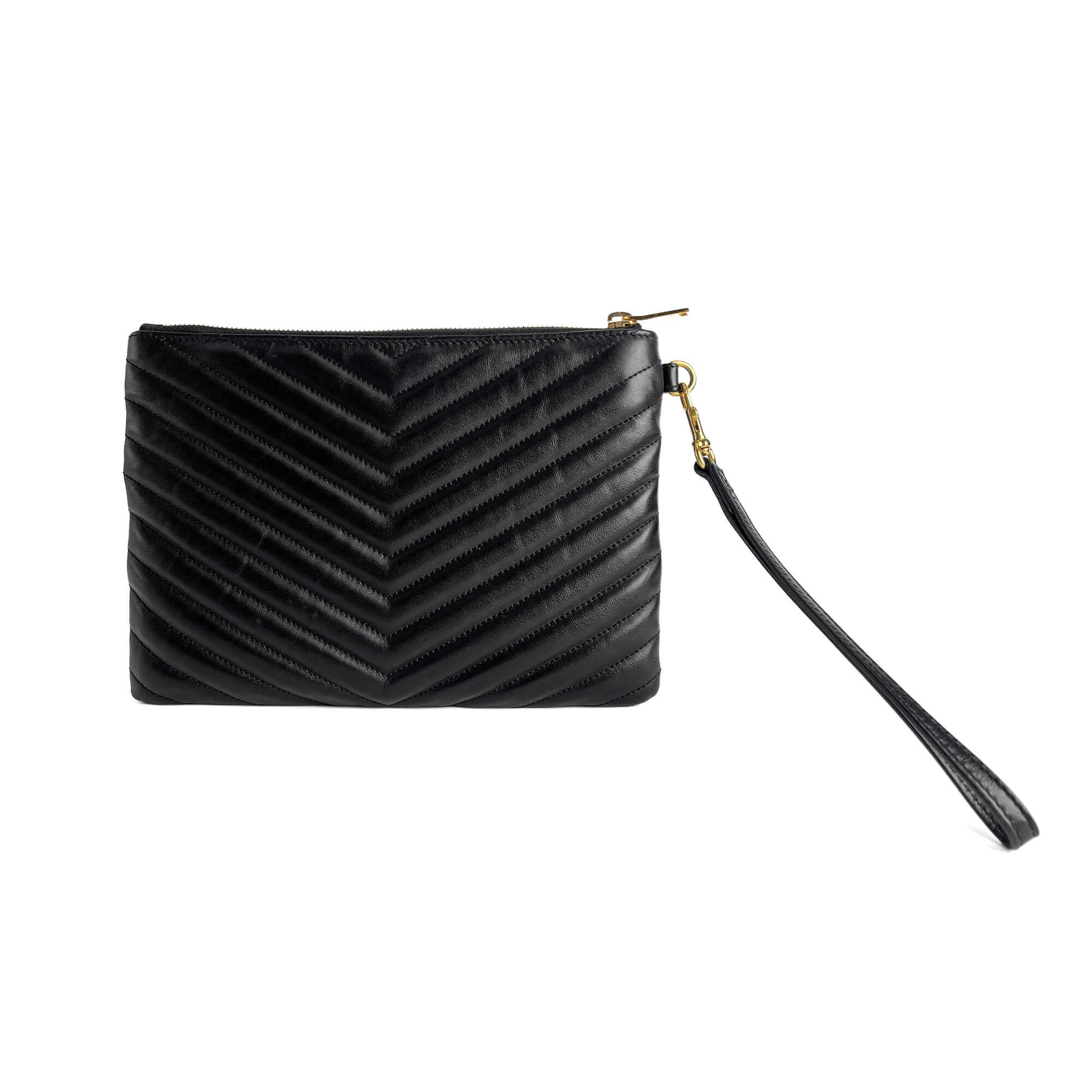 Second hand Saint Laurent Cassandre Small Leather Clutch Black - Tabita Bags