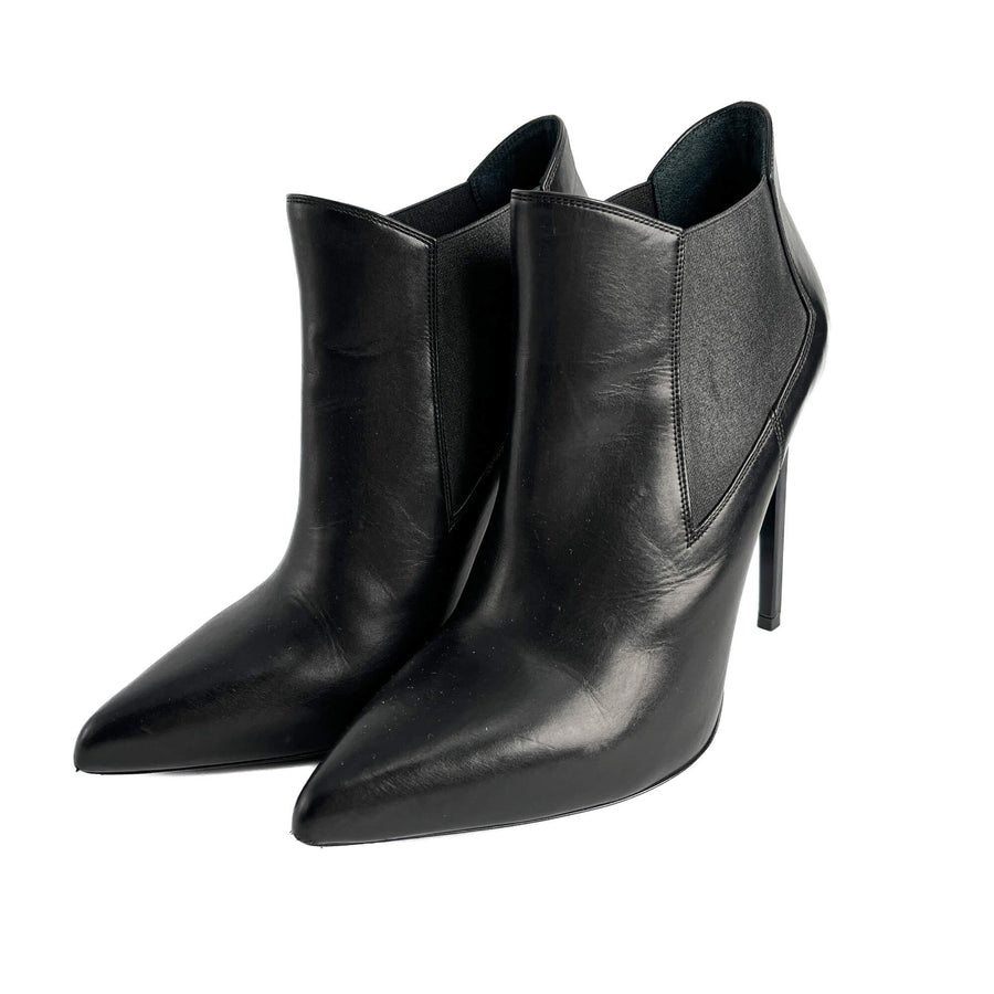 Second hand Saint Laurent Chelsea Calfksin Leather High Heel Ankle Boots 40 1/2 Black - Tabita Bags