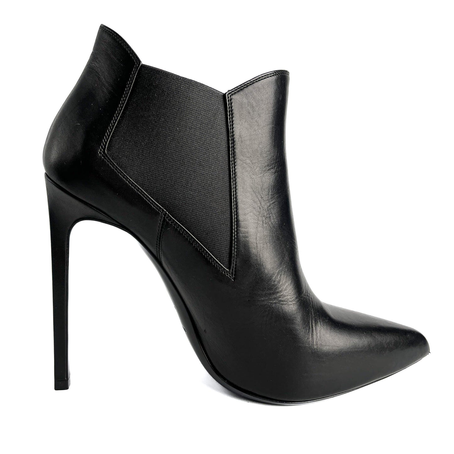 Second hand Saint Laurent Chelsea Calfksin Leather High Heel Ankle Boots 40 1/2 Black - Tabita Bags